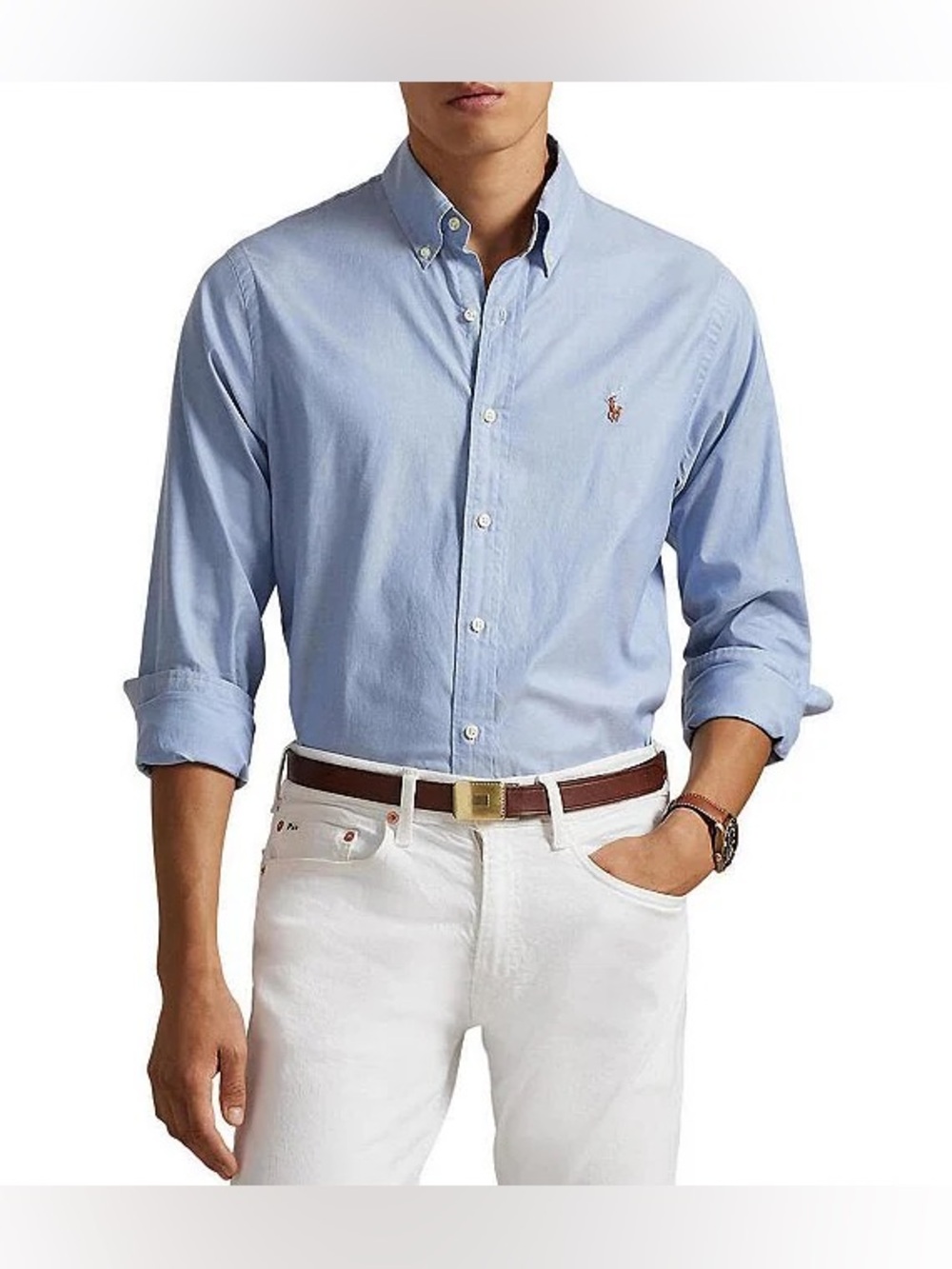 Ralph Lauren Blue Classic-Fit Stretch Oxford Long-Sleeve Woven Shirt Size Medium